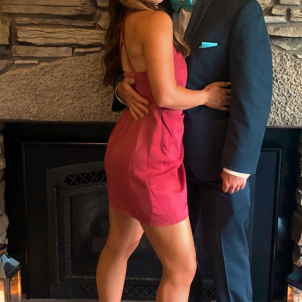 Selfie Leslie Rose Satin Wrap Dress